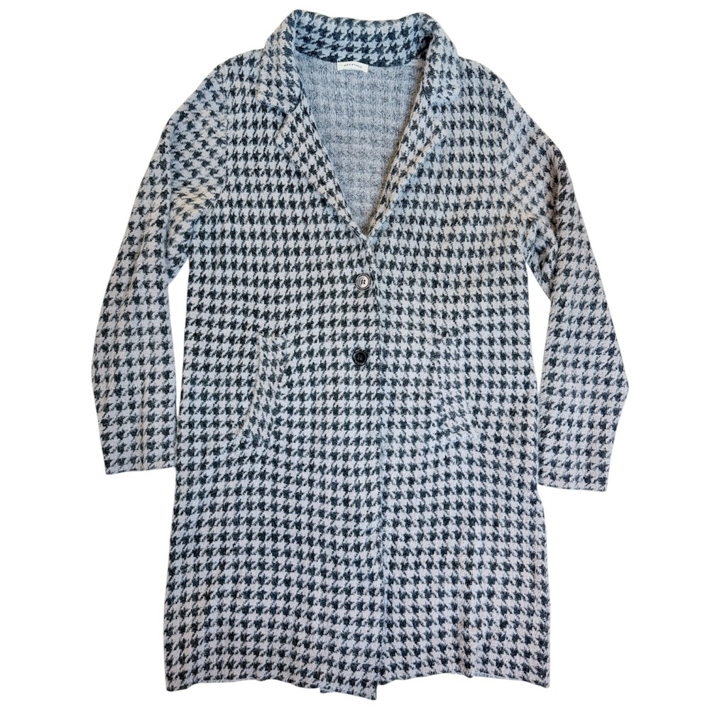 Max Studio Knit Coat Mens Size M Gray Black Houndstooth Long Cardigan Jacket
